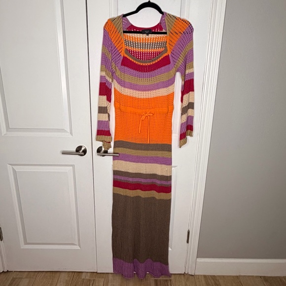 Vici By The Sea Crochet Maxi Cover Up Dress Size Small Striped Pink Orange - Picture 2 of 8